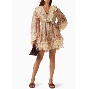 Zimmermann NEW SEASON  Follow Rebellion Lace-Up Mini Dress in Silk-linen